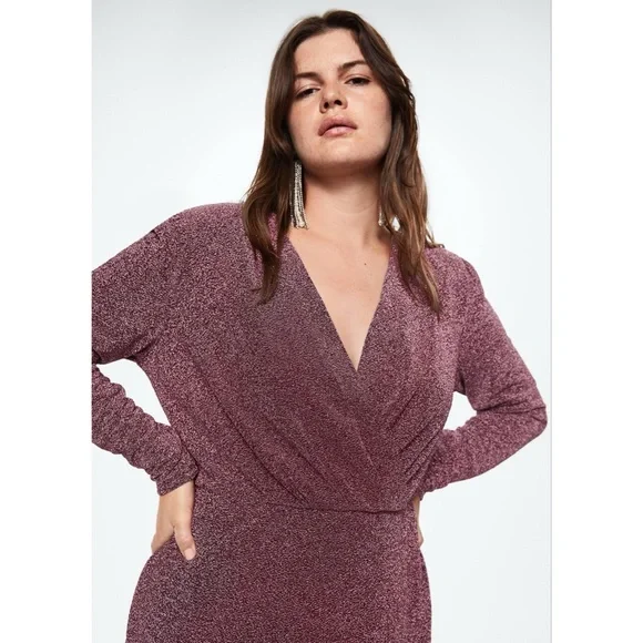 ❌SOLD❌MNG Pink Metallic Mini Wrap Dress Size 18 Cocktail Lightweight Stretch - Picture 3 of 15